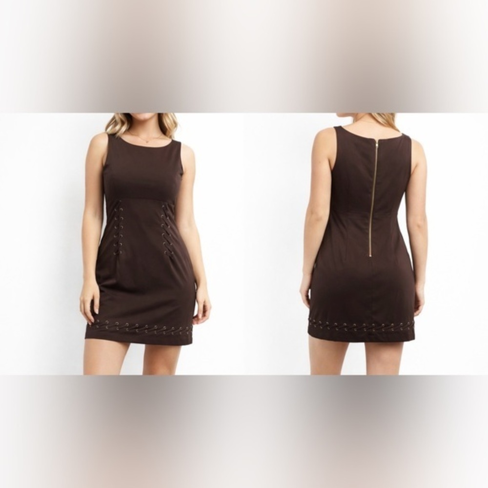 Etcetera Madeline Brown Sleeveless Lace-Up Mocha Mousse Dress NWT Size 10